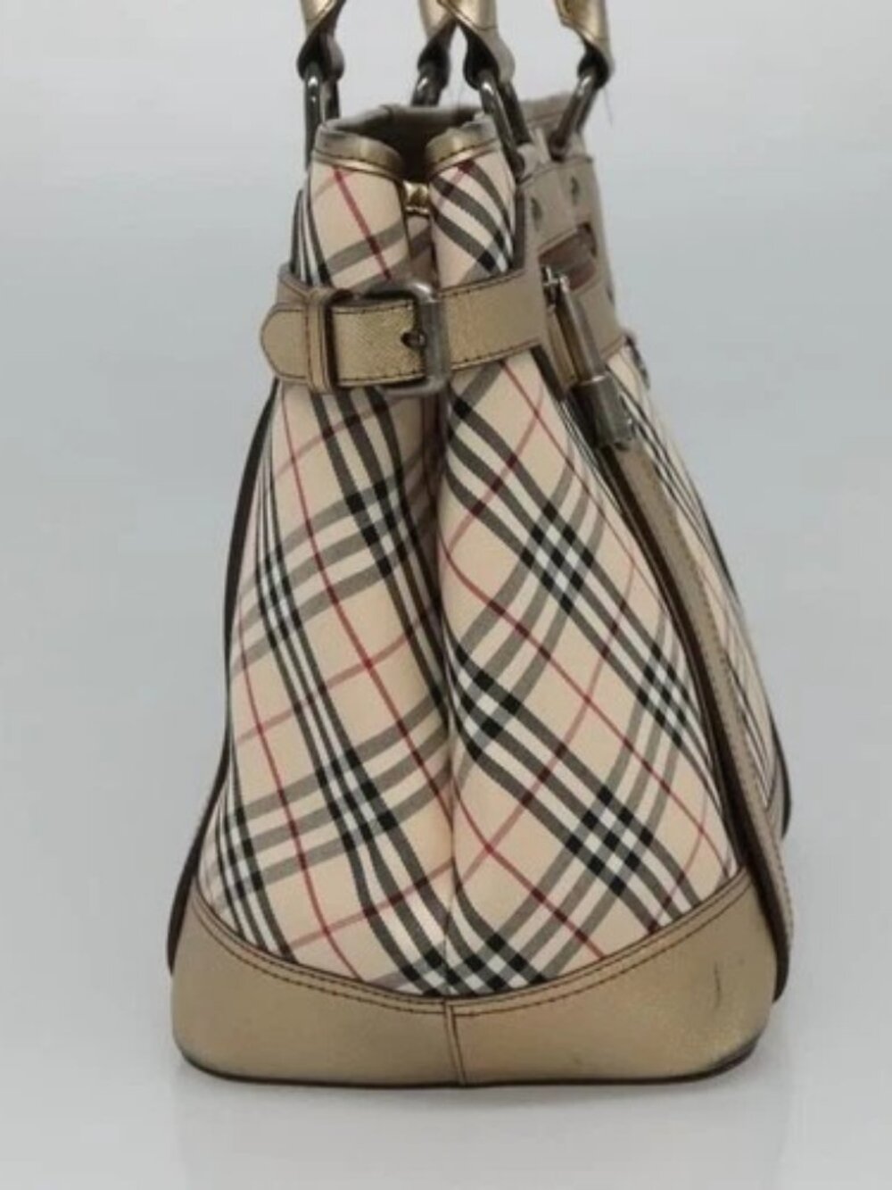 BURBERRY Nova Check Tote Bag Canvas Beige Gold Auth EC868 - Picture 3 of 15